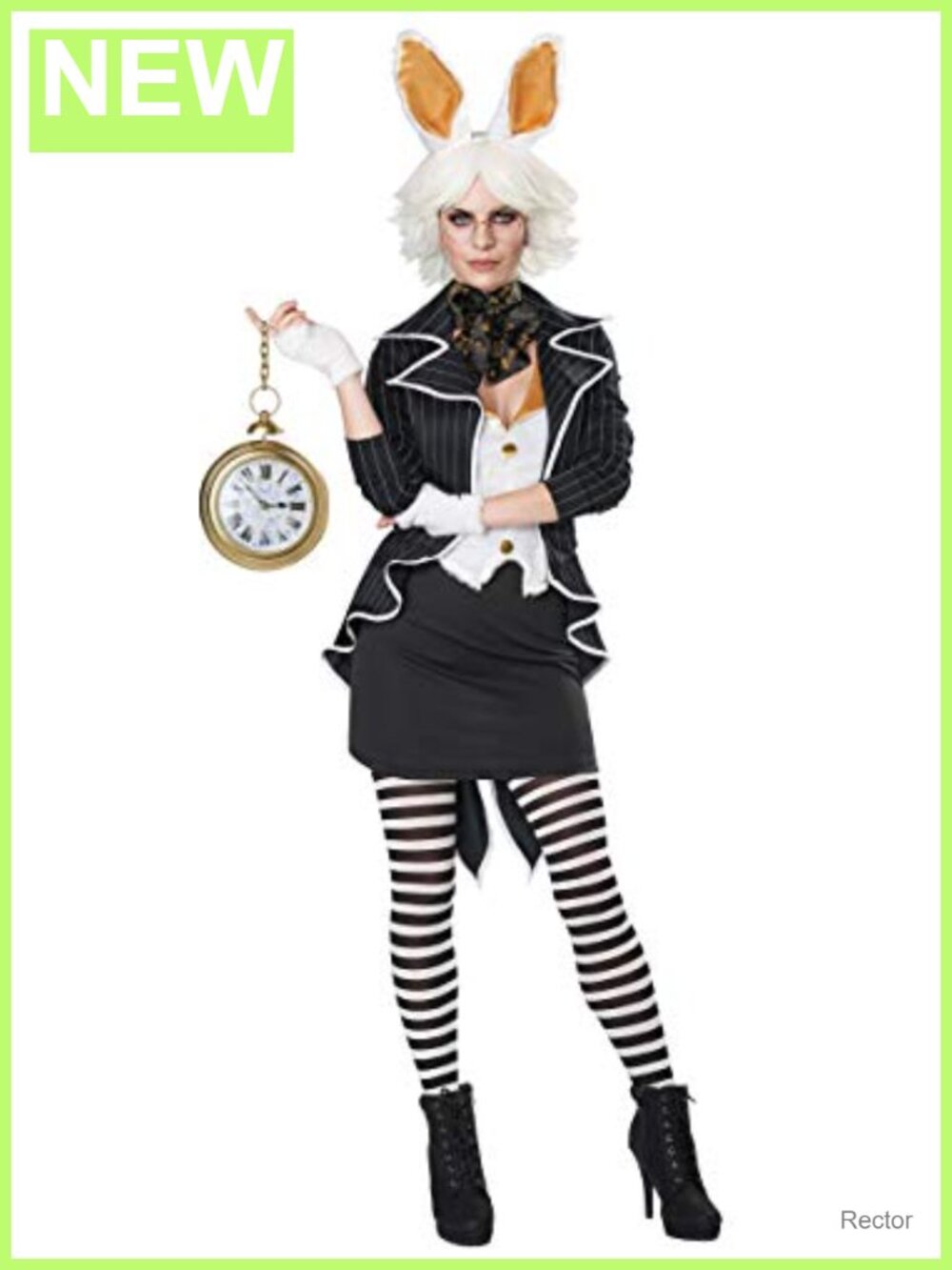 White Rabbit Costume Pinstriped Tailcoat Faux Fur Bodice Cosplay Halloween